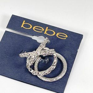 Bebe Rhinestone Criss Cross X Fashion Rings, Set of 3 Silver Toned Rings
